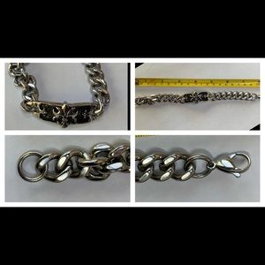 Fleur-de-lis silver mens bracelet.  Rock & Roll